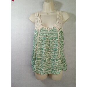 Hint Of Mint Women Medium Green Floral Lace Floral Tank Top